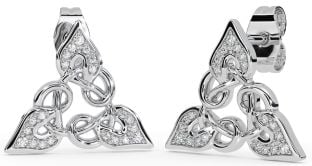 Diamond Silver Celtic Trinity Knot Stud Earrings