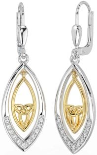 Diamond Gold Silver Celtic Trinity Knot Dangle Earrings