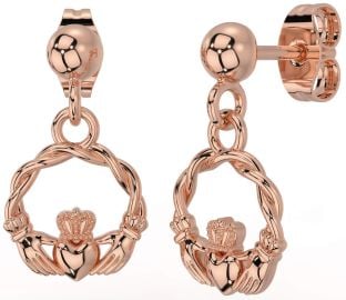 Rose Gold Celtic Claddagh Dangle Earrings
