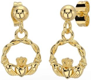 Gold Celtic Claddagh Dangle Earrings