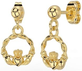 Gold Celtic Claddagh Dangle Earrings