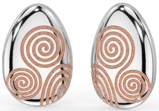 Rose Gold Silver Celtic "Newgrange Spiral" Stud Earrings