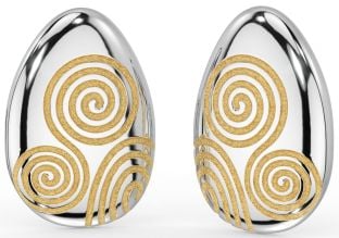 Gold Silver Celtic "Newgrange Spiral" Stud Earrings