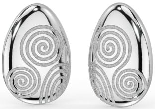 White Gold Celtic "Newgrange Spiral" Stud Earrings