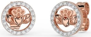 Diamante Rosa Oro Plata Claddagh Semental Pendientes