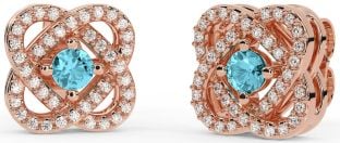 Diamond Aquamarine Rose Gold Silver Celtic Stud Earrings