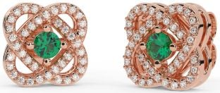 Diamond Emerald Rose Gold Silver Celtic Stud Earrings