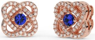 Diamond Sapphire Rose Gold Silver Celtic Stud Earrings