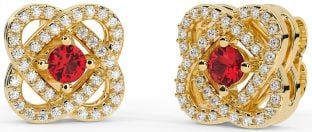 Diamond Ruby Gold Silver Celtic Stud Earrings