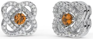 Diamond Citrine Silver Celtic Stud Earrings