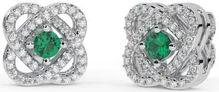 Diamond Emerald Silver Celtic Stud Earrings