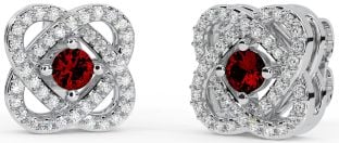 Diamond Garnet Silver Celtic Stud Earrings