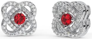 Diamond Ruby Silver Celtic Stud Earrings