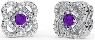 Diamond Amethyst White Gold Celtic Stud Earrings