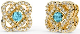 Diamond Aquamarine Gold Celtic Stud Earrings