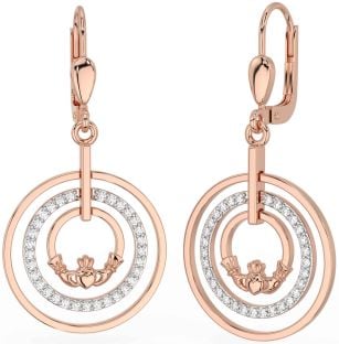 Diamond Rose Gold Claddagh Dangle Earrings
