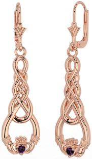 Alexandrite Rose Gold Silver Celtic Claddagh Dangle Earrings