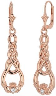 Diamante Rosa Ouro Prata céltico Claddagh Pendurar Brincos