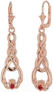 Ruby Rose Gold Silver Celtic Claddagh Dangle Earrings