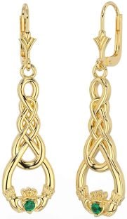 Esmeralda Oro Plata céltico Claddagh Colgar Pendientes