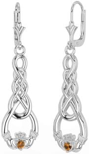 Citrino Plata céltico Claddagh Colgar Pendientes