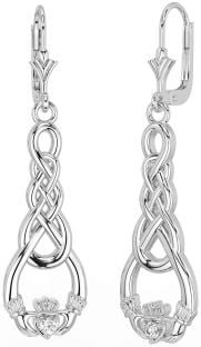 Diamante Plata céltico Claddagh Colgar Pendientes