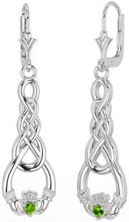 Péridot Argent celtique Claddagh Pendre Des boucles d'oreilles