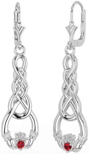 Rubí Plata céltico Claddagh Colgar Pendientes