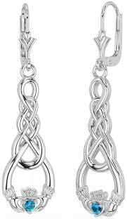 Topaz Silver Celtic Claddagh Dangle Earrings