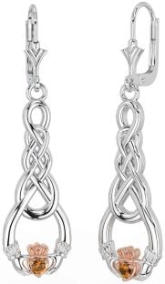 Citrino Rosa Oro Plata céltico Claddagh Colgar Pendientes