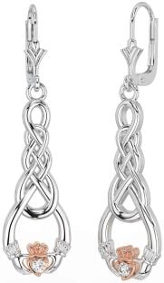 Diamante Rosa Oro Plata céltico Claddagh Colgar Pendientes