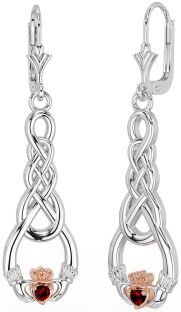 Grenat Rose Or Argent celtique Claddagh Pendre Des boucles d'oreilles