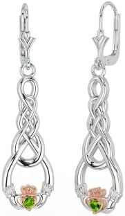 Peridoto Rosa Oro Plata céltico Claddagh Colgar Pendientes