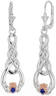 Saphir Rose Or Argent celtique Claddagh Pendre Des boucles d'oreilles