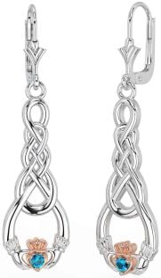 Topaze Rose Or Argent celtique Claddagh Pendre Des boucles d'oreilles