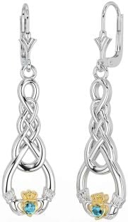 Bleu vert Or Argent celtique Claddagh Pendre Des boucles d'oreilles