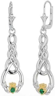 Esmeralda Oro Plata céltico Claddagh Colgar Pendientes