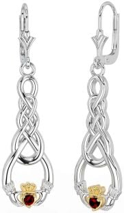 Granat Aur Argint Cercei Celtic Claddagh Dangle