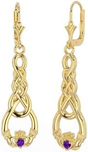 Amatista Oro céltico Claddagh Colgar Pendientes