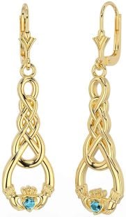 Aquamarin Gold keltisch Claddagh Baumeln Ohrringe