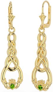 Peridot Gold Celtic Claddagh Dangle Earrings