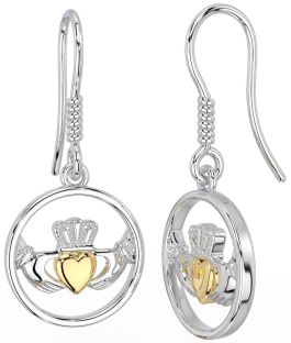 Gold Silver Claddagh Dangle Earrings