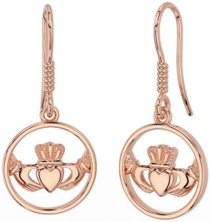 Rose Gold Silver Claddagh Dangle Earrings