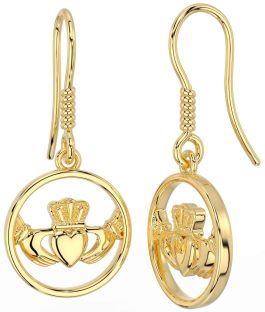 Gold Silver Claddagh Dangle Earrings