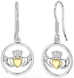 Branco Amarelo Ouro Claddagh Pendurar Brincos