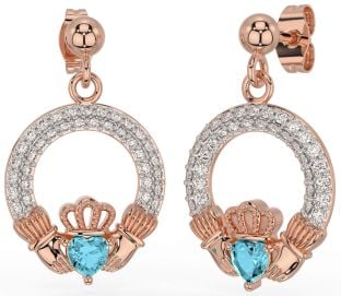 Diamante Aguamarina Rosa Oro Plata Claddagh Colgar Pendientes