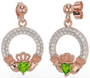 Diamante Peridoto Rosa Oro Plata Claddagh Colgar Pendientes