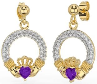 Diamante Amatista Oro Plata Claddagh Colgar Pendientes