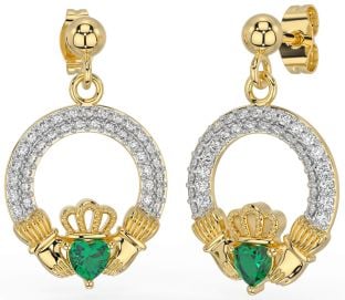 Diamante Esmeralda Oro Plata Claddagh Colgar Pendientes