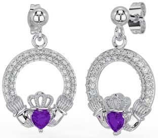 Diamante Ametista Argento Claddagh Penzolare Orecchini